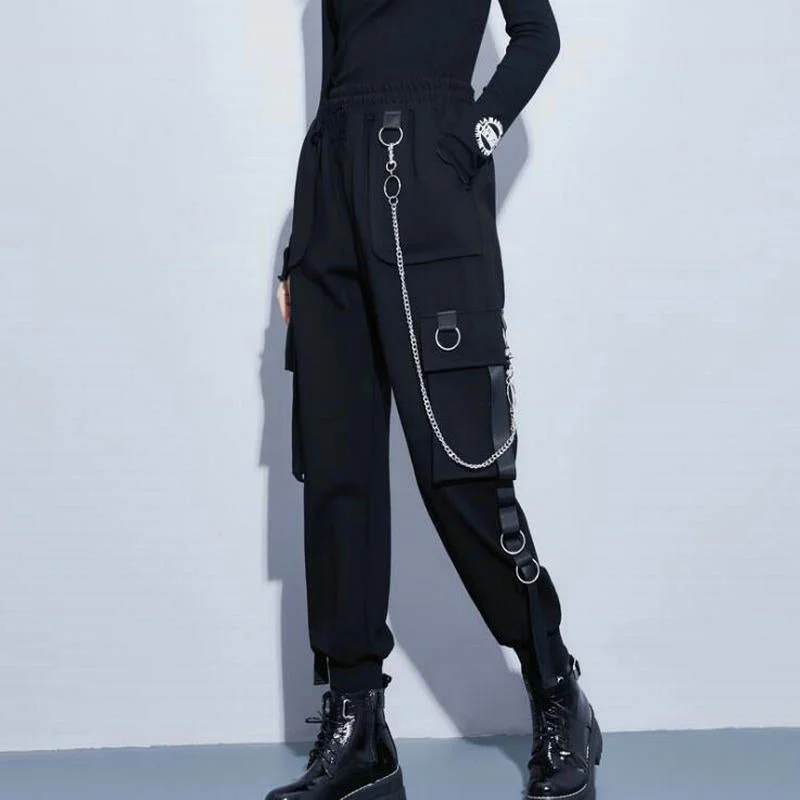 Amy Fashion - Punk Black Female Joggers Cargo Pants