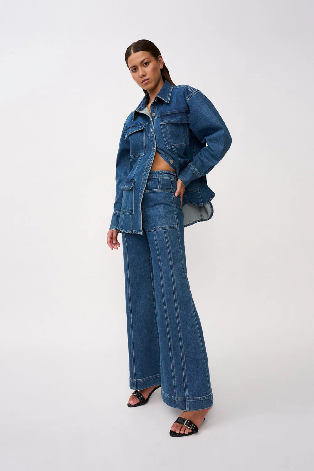 DELLA DENIM WIDE LEG JEAN - BLUE WASH