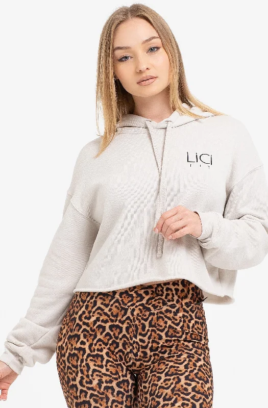 Tan LiCi Cropped Fleece Hoodie